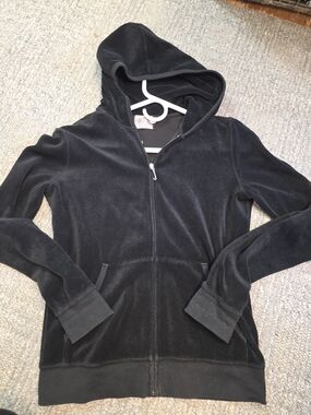 Juicy Couture Black Velour Zip Hoodie with Hood